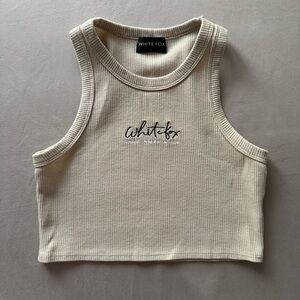 White Fox Self Love Club Cropped Waffle Tank in Sand (Rare)